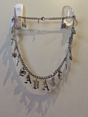 Heavyweight Non-Tarnish Cuban Chain Charm Necklace With Gothic Lettering
